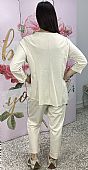 Σετ ασύμμετρη μπλούζα με κουμπιά και παντελόνι baggy 41997 Beige : 2