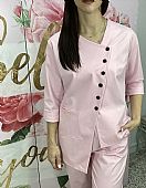 Σετ ασύμμετρη μπλούζα με κουμπιά και παντελόνι baggy 41997 Pink : 3