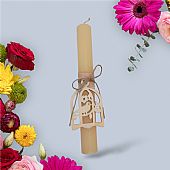 Λαμπάδα κυλινδρική με ξύλινο διακοσμητικό LA1202 Μπεζ : 1