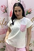 T-shirt με τσεπάκι ροζ στρας 22583 White pink
 : 1