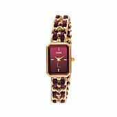 Loisir Ρολόι Macaron με επίχρυσο μεταλλικό/δερμάτινο jewelry band και κόκκινο καντράν : 1